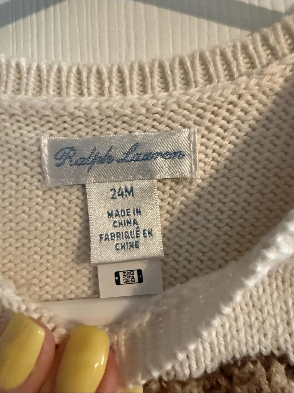 Ralph Lauren Baby Girls 24M Polo Bear Cream Knit Sweater Puff Sleeve